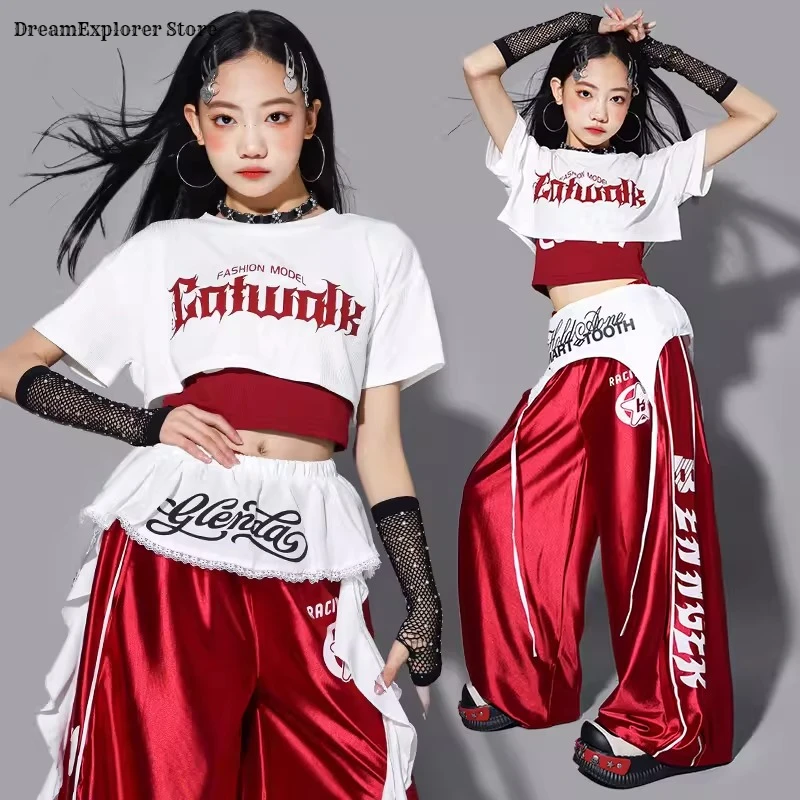 Girls K-pop Crop Top Shiny Joggers Pants Children Streetwear Girl Group Costume Kids Teen Hip Hop Jazz Street Dance Clothes Sets thumbnail 2