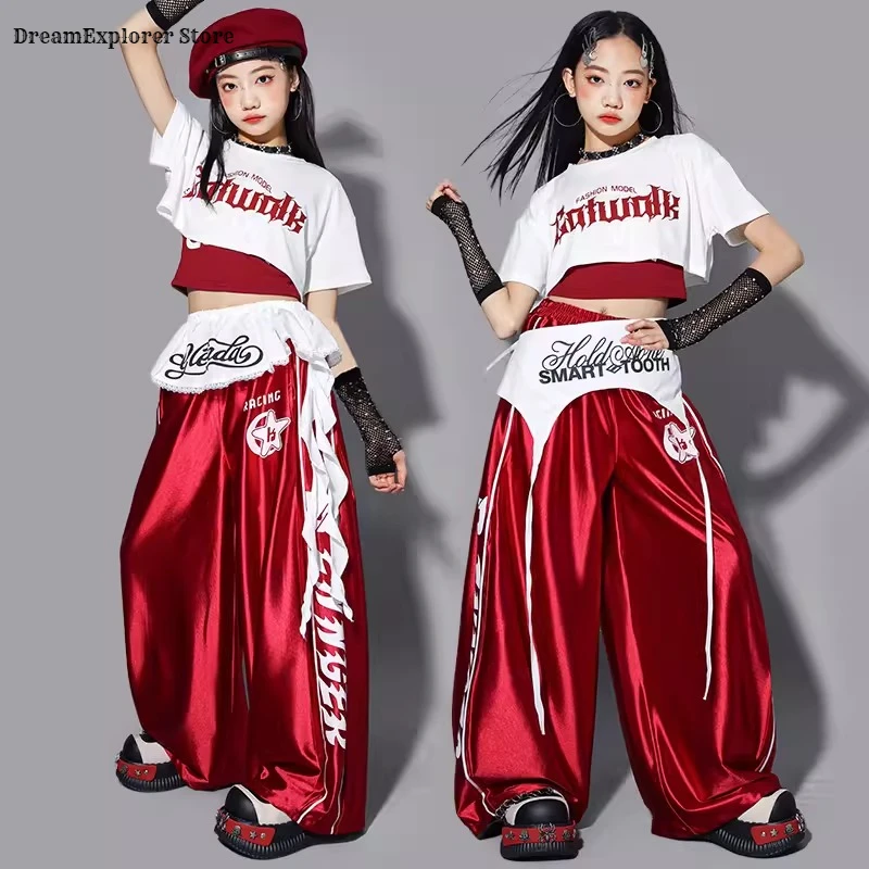 Girls K-pop Crop Top Shiny Joggers Pants Children Streetwear Girl Group Costume Kids Teen Hip Hop Jazz Street Dance Clothes Sets thumbnail 4