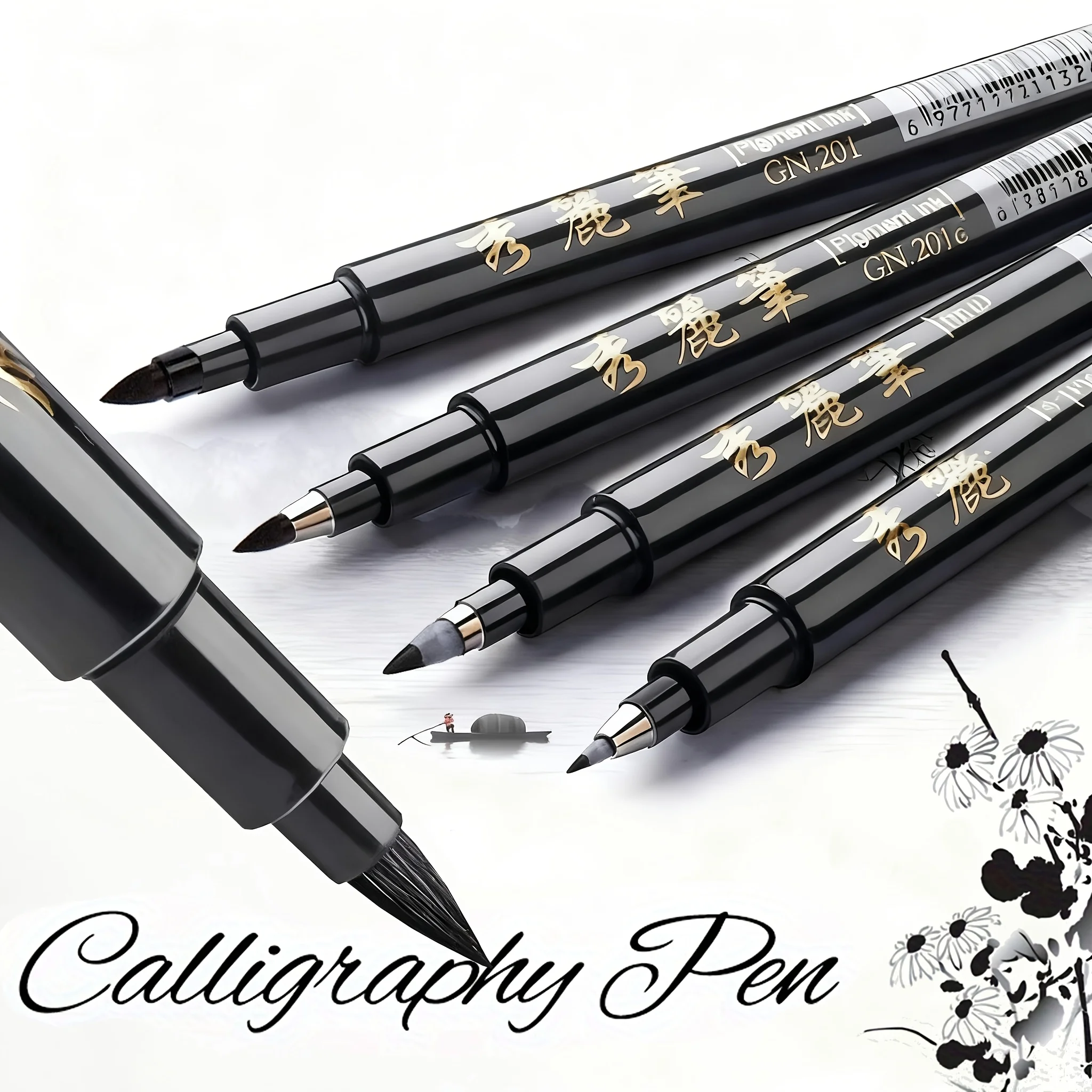 5pcs Multifunctional Black Marker Pen with Multiple Nib Models, Ink can be added, Suitable for Detailed Writing Outlining thumbnail 2