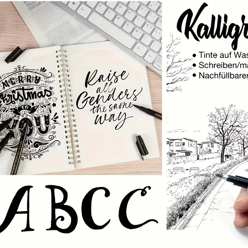 5pcs Multifunctional Black Marker Pen with Multiple Nib Models, Ink can be added, Suitable for Detailed Writing Outlining thumbnail 3
