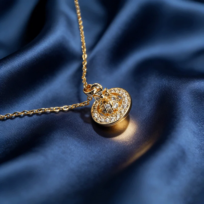 Shiny Sparkling Zircon Planet Orb Pendant Necklace Gold Plated Elegant Clavicle Chain For Women Daily Wear Jewelry Gift thumbnail 4