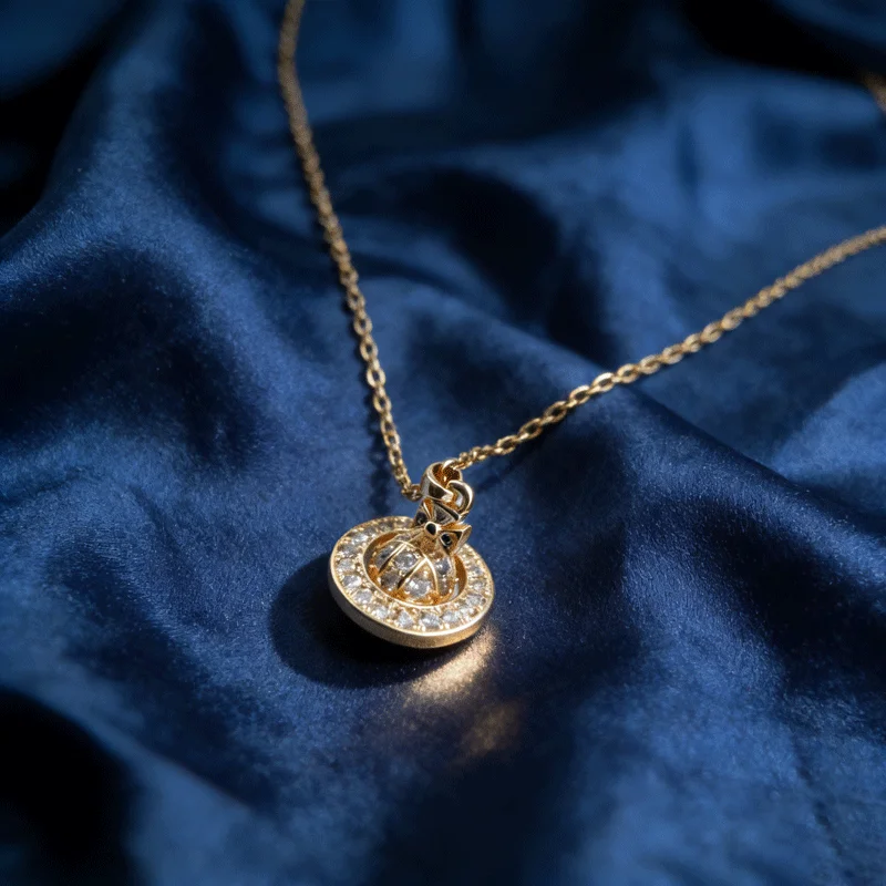 Shiny Sparkling Zircon Planet Orb Pendant Necklace Gold Plated Elegant Clavicle Chain For Women Daily Wear Jewelry Gift thumbnail 3
