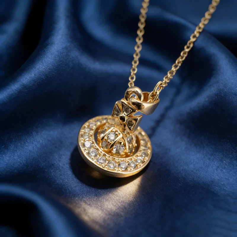 Shiny Sparkling Zircon Planet Orb Pendant Necklace Gold Plated Elegant Clavicle Chain For Women Daily Wear Jewelry Gift thumbnail 5