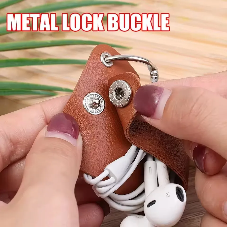Leather Cable Clip with Key Ring Earphone Cord Holder Buckle Cable Winder Cable Wire Organizer for Phone USB Charger Data Lines thumbnail 3