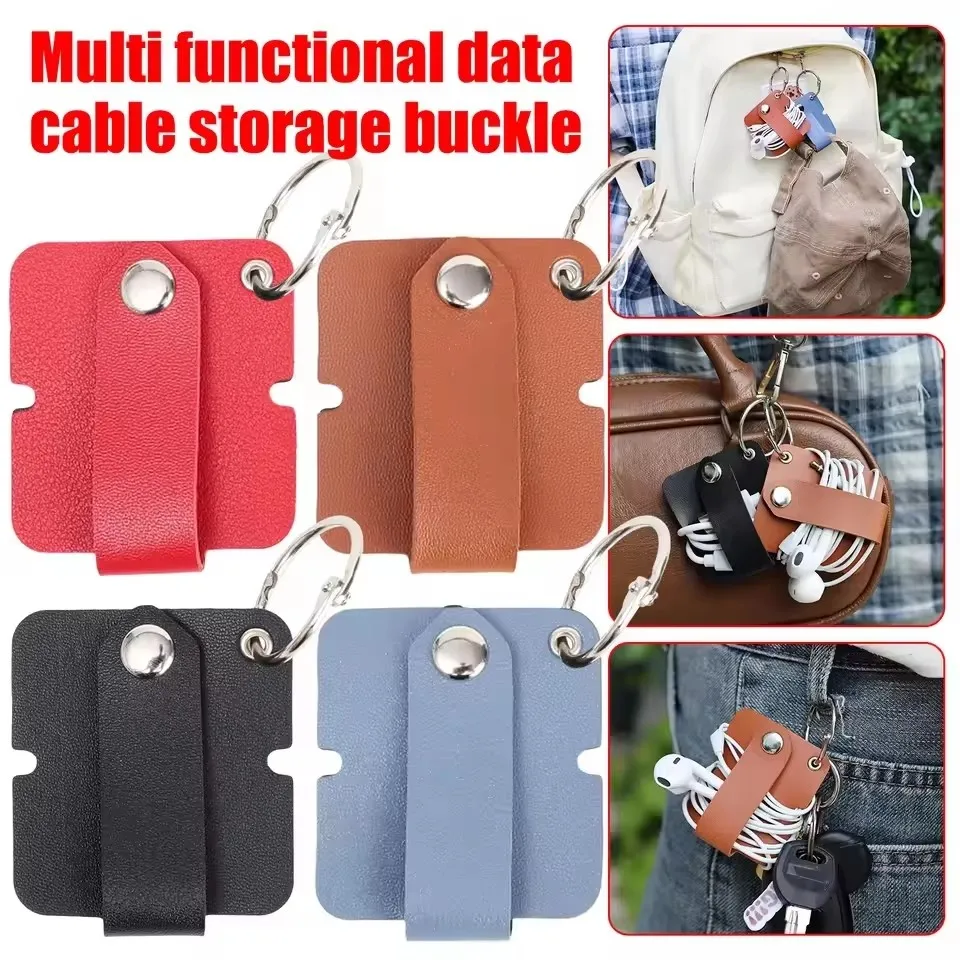 Leather Cable Clip with Key Ring Earphone Cord Holder Buckle Cable Winder Cable Wire Organizer for Phone USB Charger Data Lines thumbnail 2