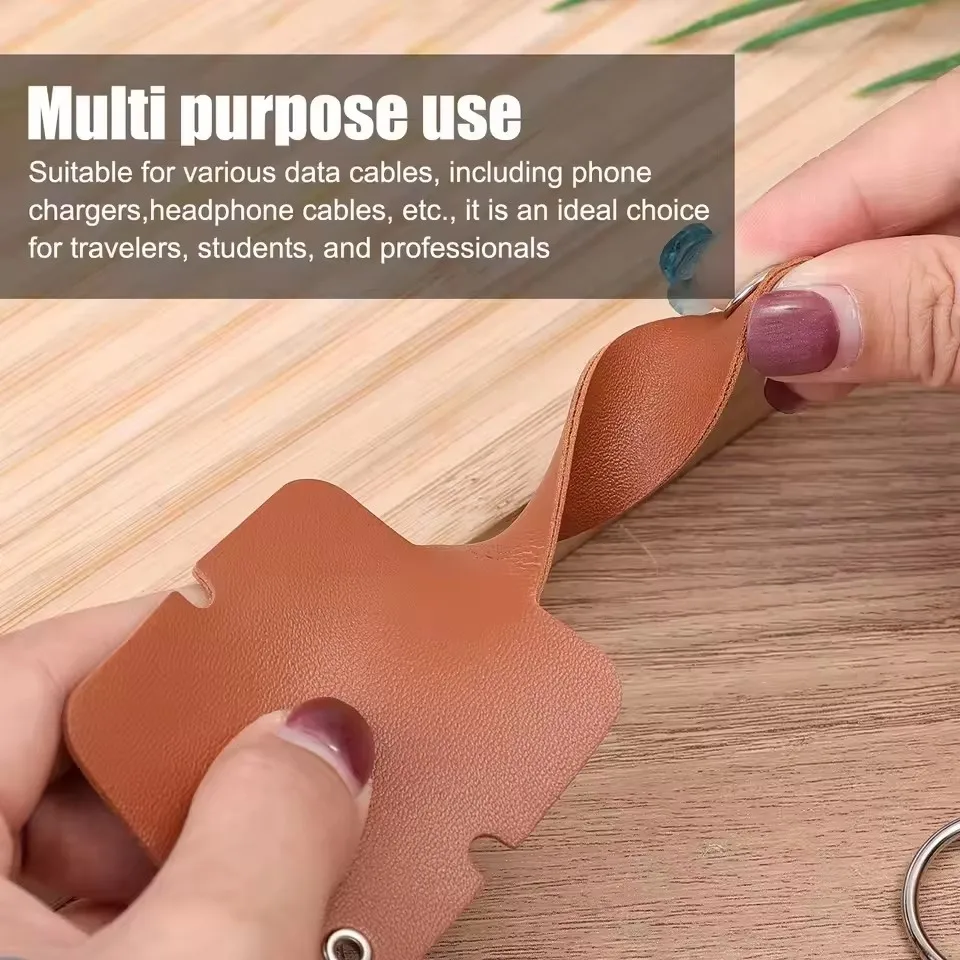 Leather Cable Clip with Key Ring Earphone Cord Holder Buckle Cable Winder Cable Wire Organizer for Phone USB Charger Data Lines thumbnail 4