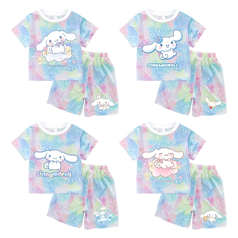 Sanrio Child Short Sleeve T-Shirt Set Cartoon Cinnamoroll Print Clothing Boy Girl Summer Casual Two Piece Suit Kid Birthday Gift