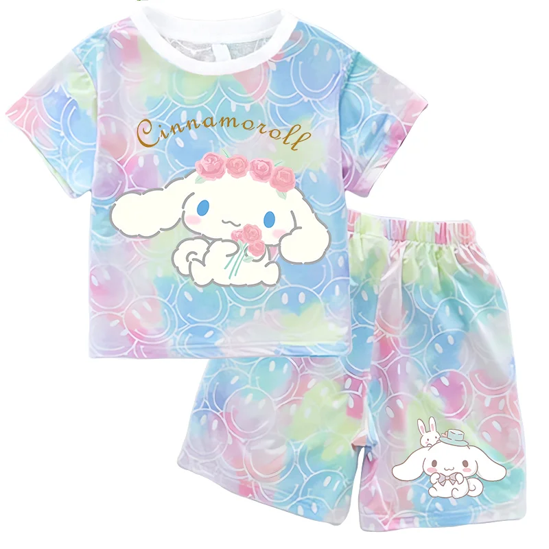 Sanrio Child Short Sleeve T-Shirt Set Cartoon Cinnamoroll Print Clothing Boy Girl Summer Casual Two Piece Suit Kid Birthday Gift thumbnail 5