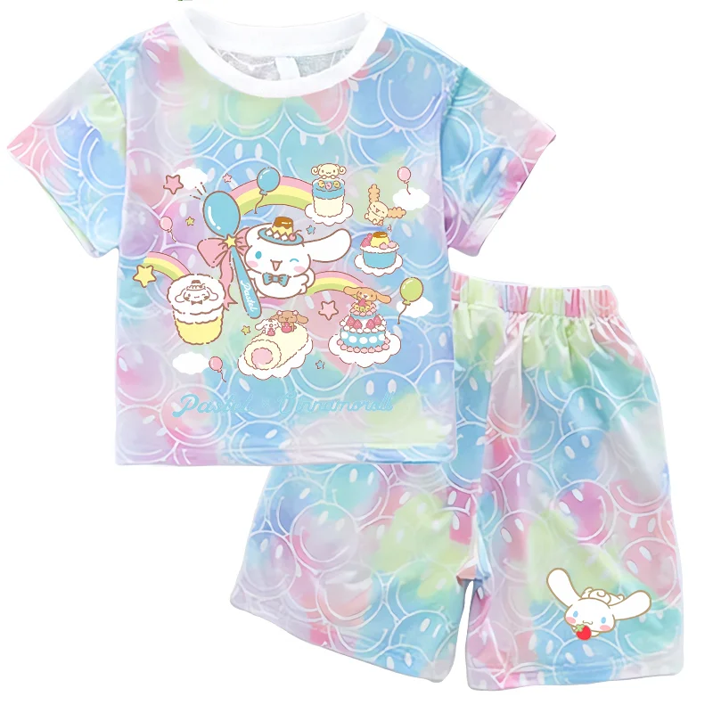 Sanrio Child Short Sleeve T-Shirt Set Cartoon Cinnamoroll Print Clothing Boy Girl Summer Casual Two Piece Suit Kid Birthday Gift thumbnail 4