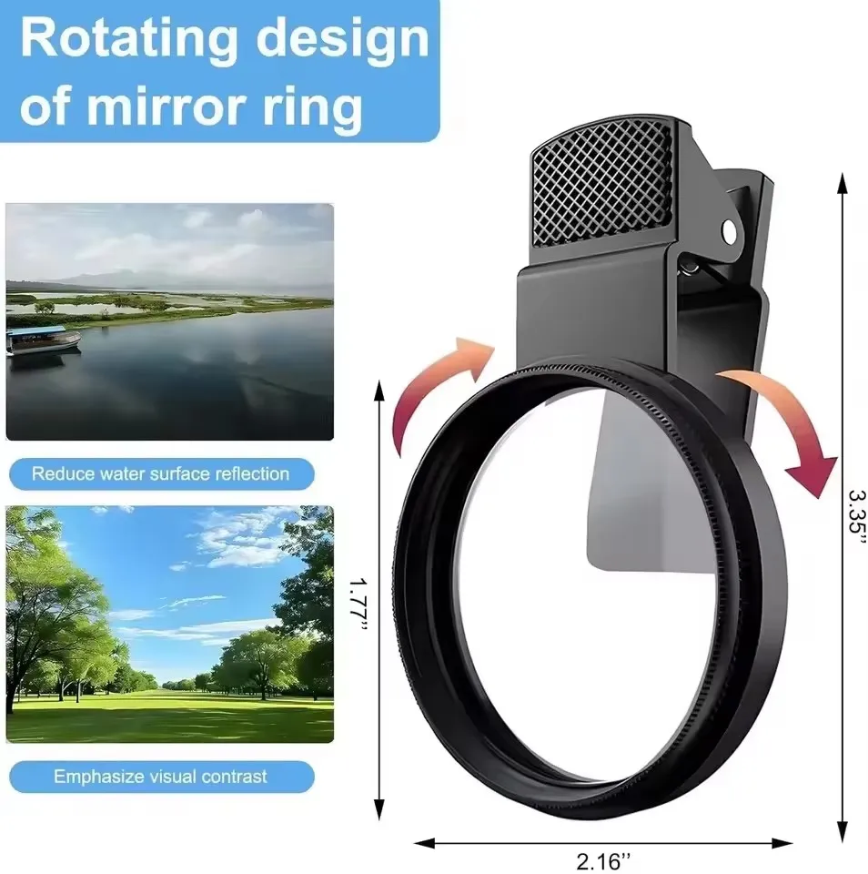 52MM Circular Universal Polarizer Camera Lens Clip Portable CPL Filter Kit Professional Phone Camera Lens For iPhone 17 16 15 14 thumbnail 3
