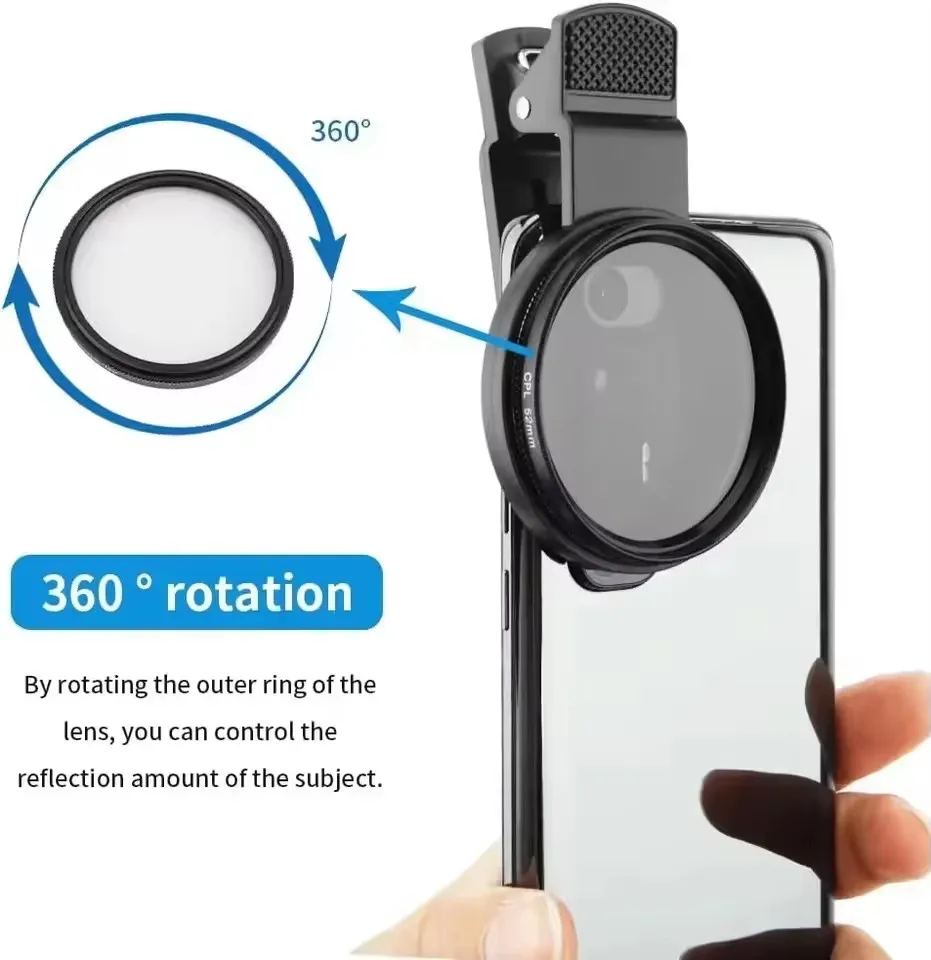 52MM Circular Universal Polarizer Camera Lens Clip Portable CPL Filter Kit Professional Phone Camera Lens For iPhone 17 16 15 14 thumbnail 4