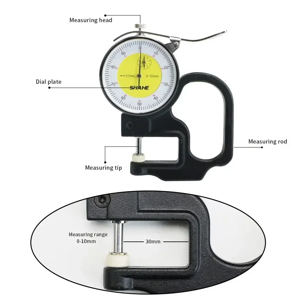 SHAHE 0‑10mm Precision Thickness Gauge 0.01mm Resolution High Accuracy Measuring Tool thumbnail 3