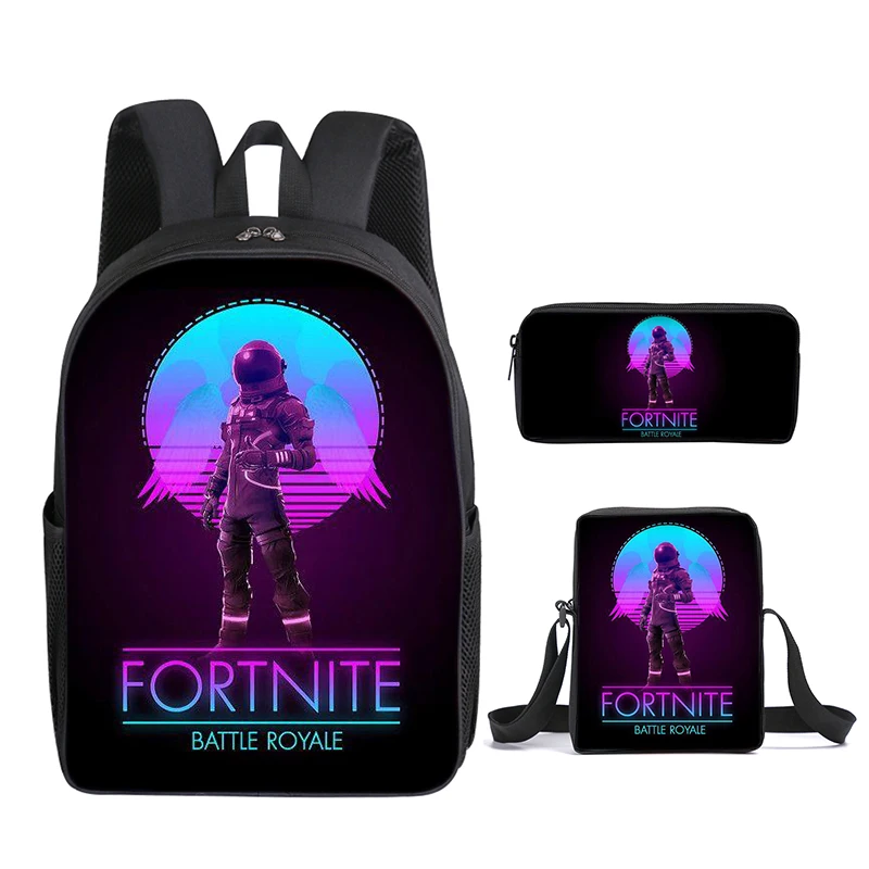 3Pcs Sets Fortnite Print School Bags for Boy's Primary Schoolbag Backpack Set Rucksack Bagpack Kids Cute Children's Book Bags thumbnail 2