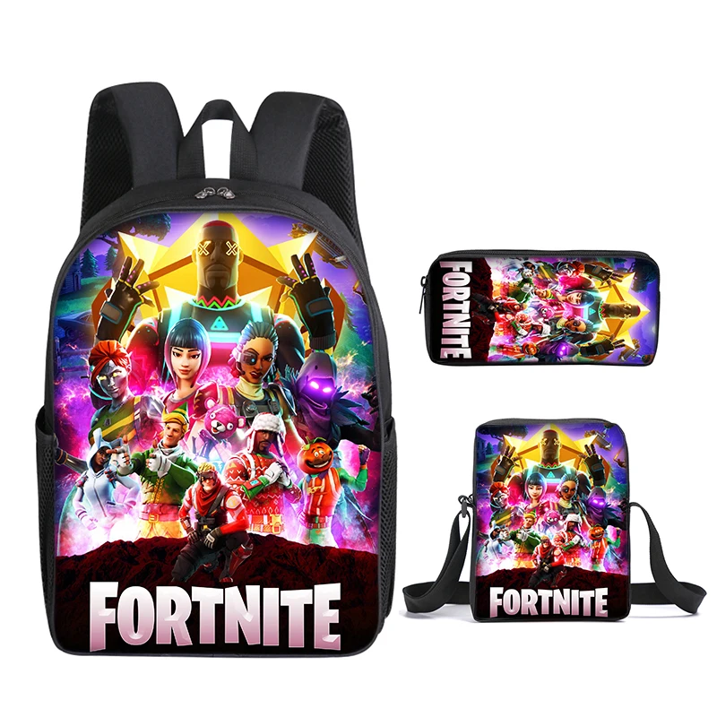 3pcs/set Fortnite Game Backpack Anime Cartoon Large Capacity Student Shcool Bags Pencil Bag Kawaii Lunch Bag Birthday Gifts thumbnail 3