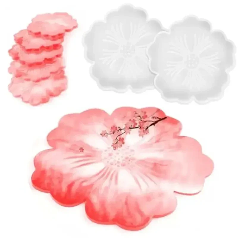 2Pcs Flower Shape Coaster Tray Silicone Mold Epoxy Resin Clay Plaster DIY Craft Casting Mould
