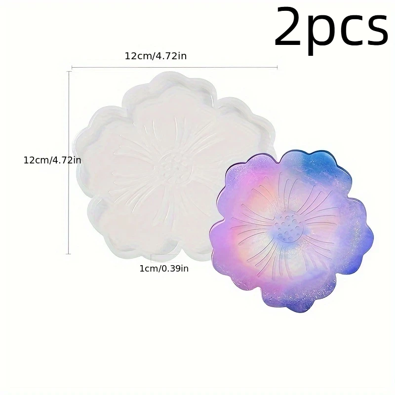 2Pcs Flower Shape Coaster Tray Silicone Mold Epoxy Resin Clay Plaster DIY Craft Casting Mould thumbnail 6