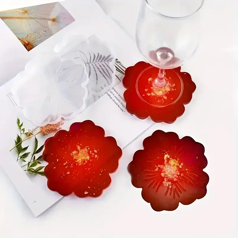 2Pcs Flower Shape Coaster Tray Silicone Mold Epoxy Resin Clay Plaster DIY Craft Casting Mould thumbnail 3