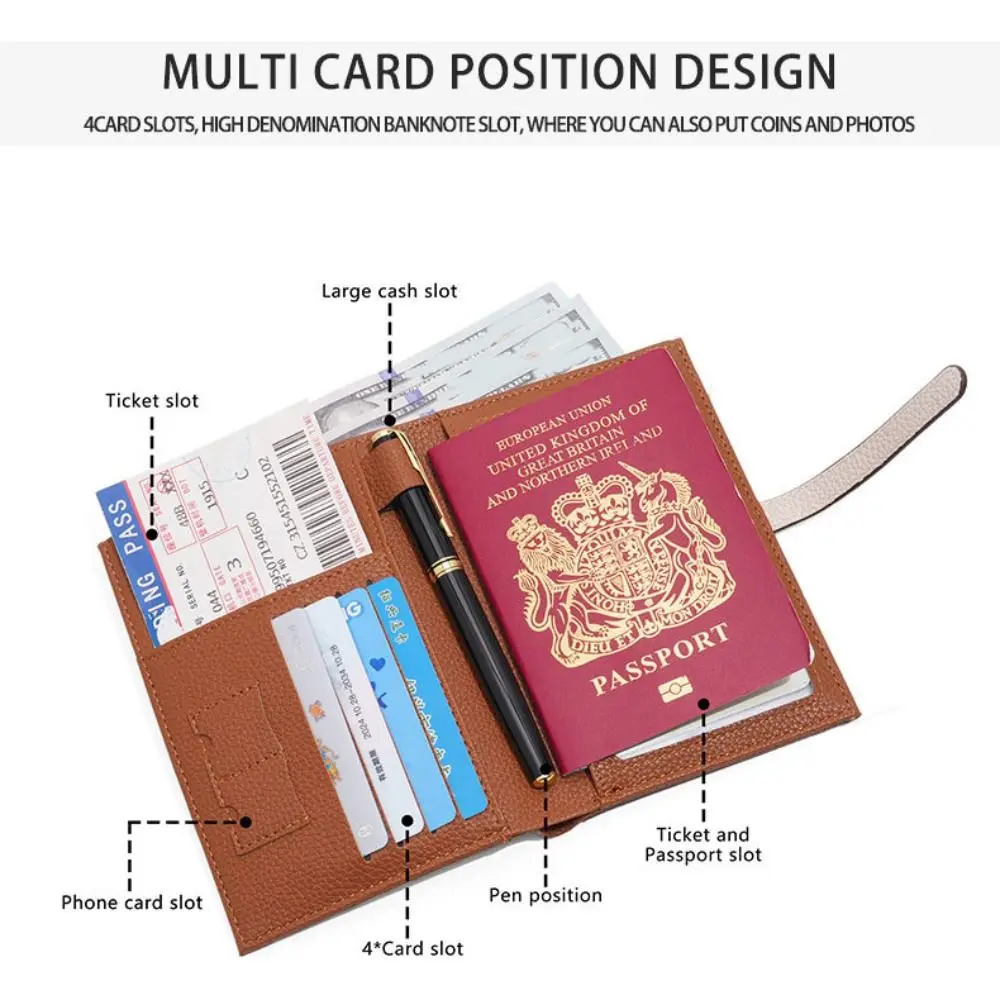 Card Holder PU Passport Bag Passport Cover Airplane Check-in Travel Wallet Multifunctional Ticket Holder Storage Bag Men thumbnail 6