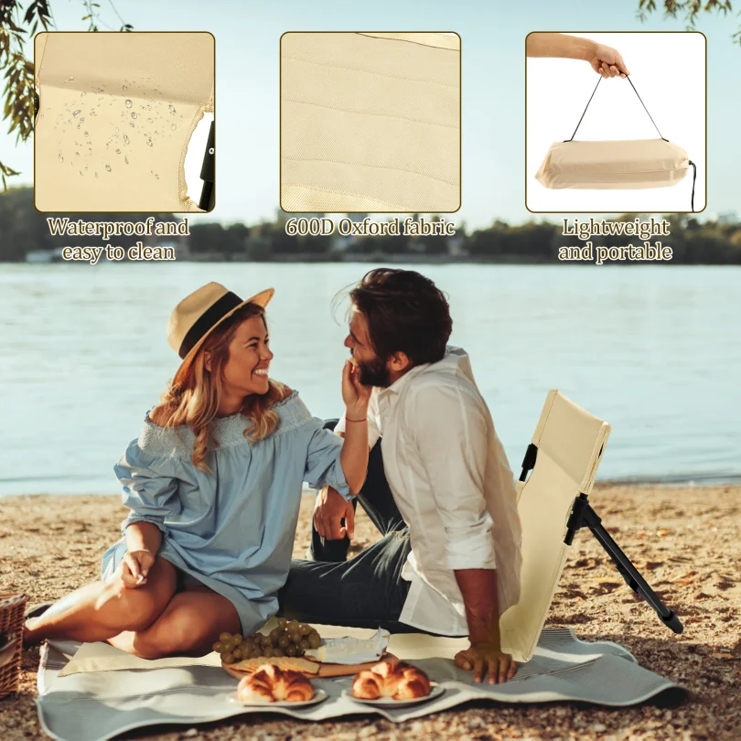 Outdoor Foldable Camping Chair Oxford Cloth Camping Floor Chair Garden Park Single Lazy Chair Backrest Cushion Picnic Back Chair thumbnail 2