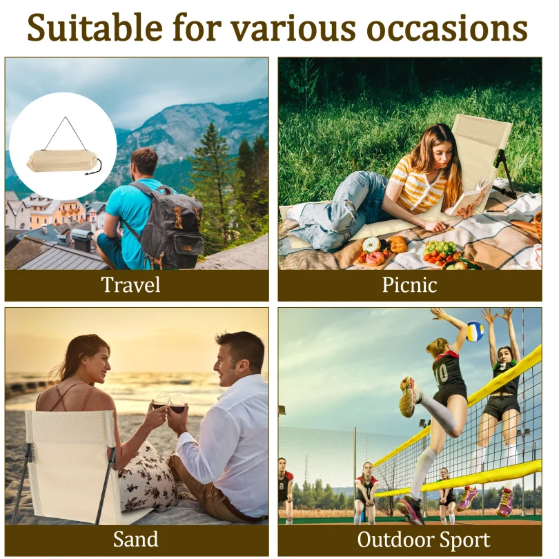 Outdoor Foldable Camping Chair Oxford Cloth Camping Floor Chair Garden Park Single Lazy Chair Backrest Cushion Picnic Back Chair thumbnail 6
