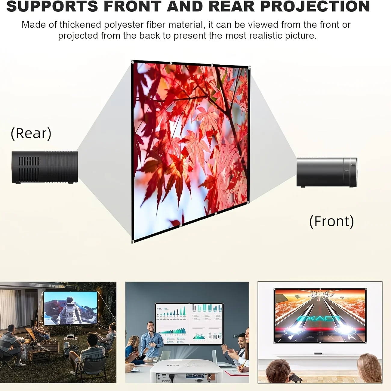60-inch Portable Projector Screen, 4K HD, Anti-Wrinkle, Foldable, 16:9 for Home Cinema/Laptop/Game/Office/Party thumbnail 3