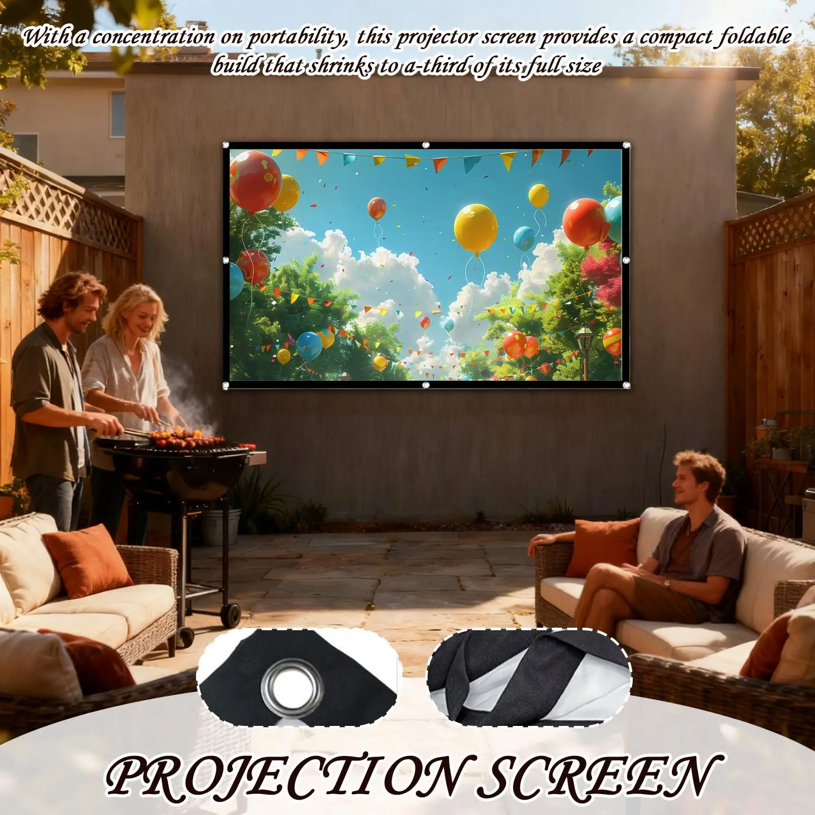 Outdoor Projector Screen Portable Foldable Video Equipment Magnetic Roll-up Large Theater Screen for Indoor Camping RV Backyard thumbnail 4
