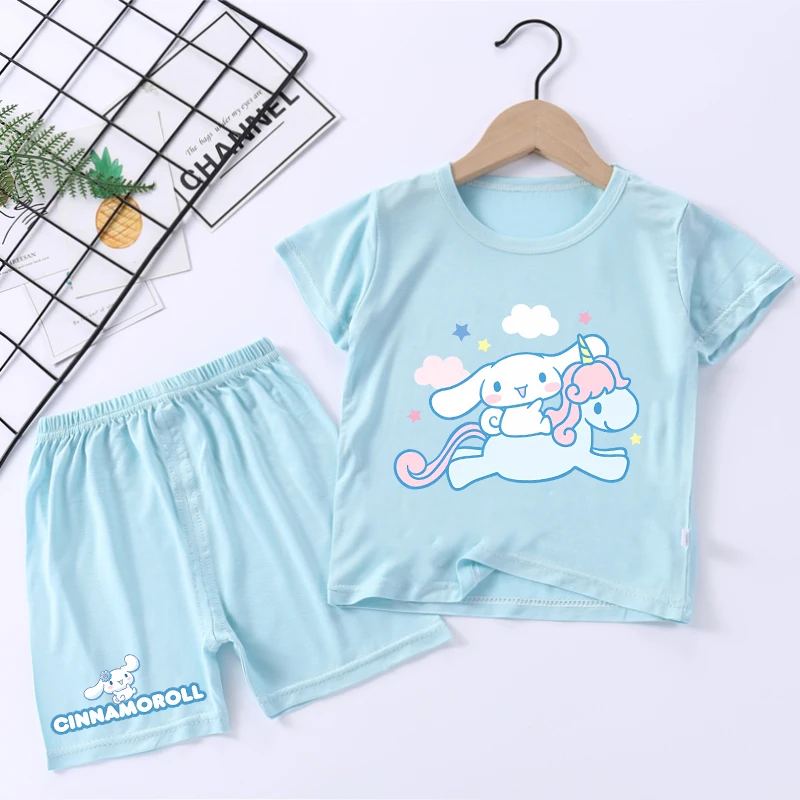 Sanrio Child Pajama Sets Cinnamoroll Cartoon Print Short Two Piece Suit Boys Girls Summer Casual Housewear Kawaii Kids Clothing thumbnail 5