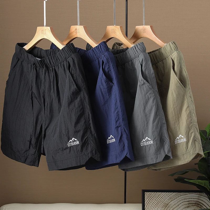 Brand Clothing Summer Thin Men's Outdoor Quick Dry Hiking Shorts Elastic Waist Drawstring Cargo Casual Short Khaki Grey Blue