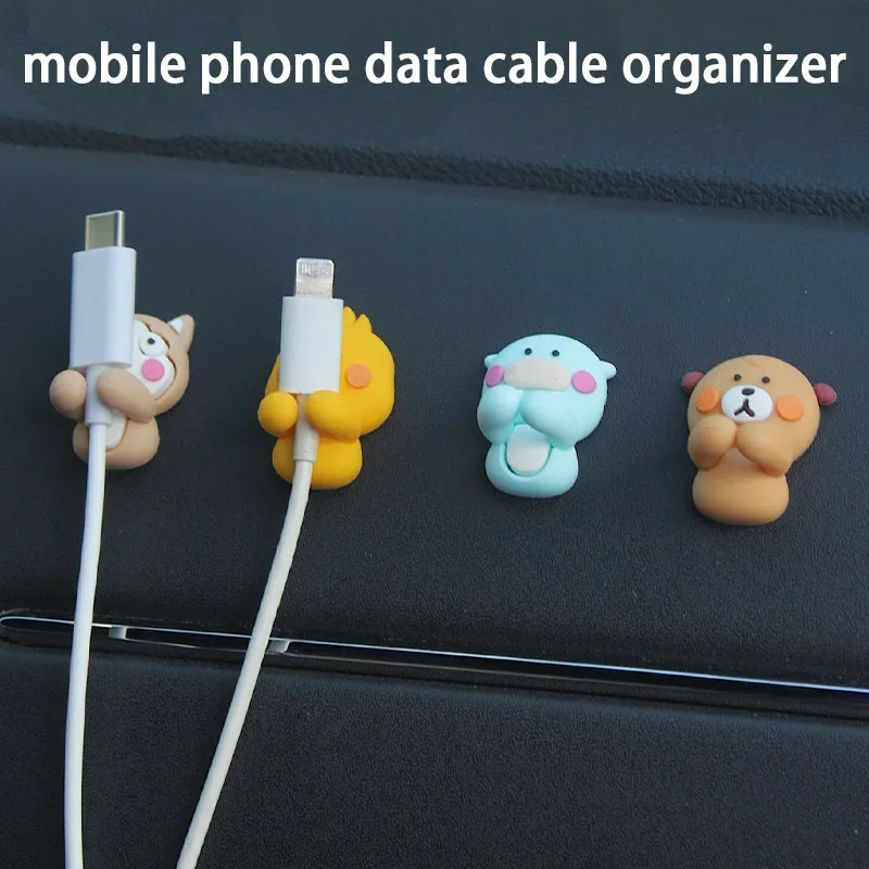 2PCS Adhesive Cartoon Mobile Phone Cable Organizer for Type C Charging Data Wire Holder Protector Storage Clips Cable Management