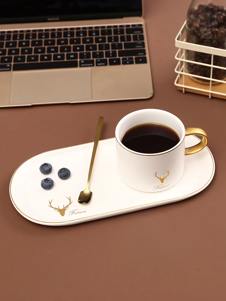 Luxury Ceramic Coffee Cup And Saucer Sets With Spoon Breakfast Milk Mug Afternoon Tea Cup With Snack Plate Office Drinking Cup thumbnail 4