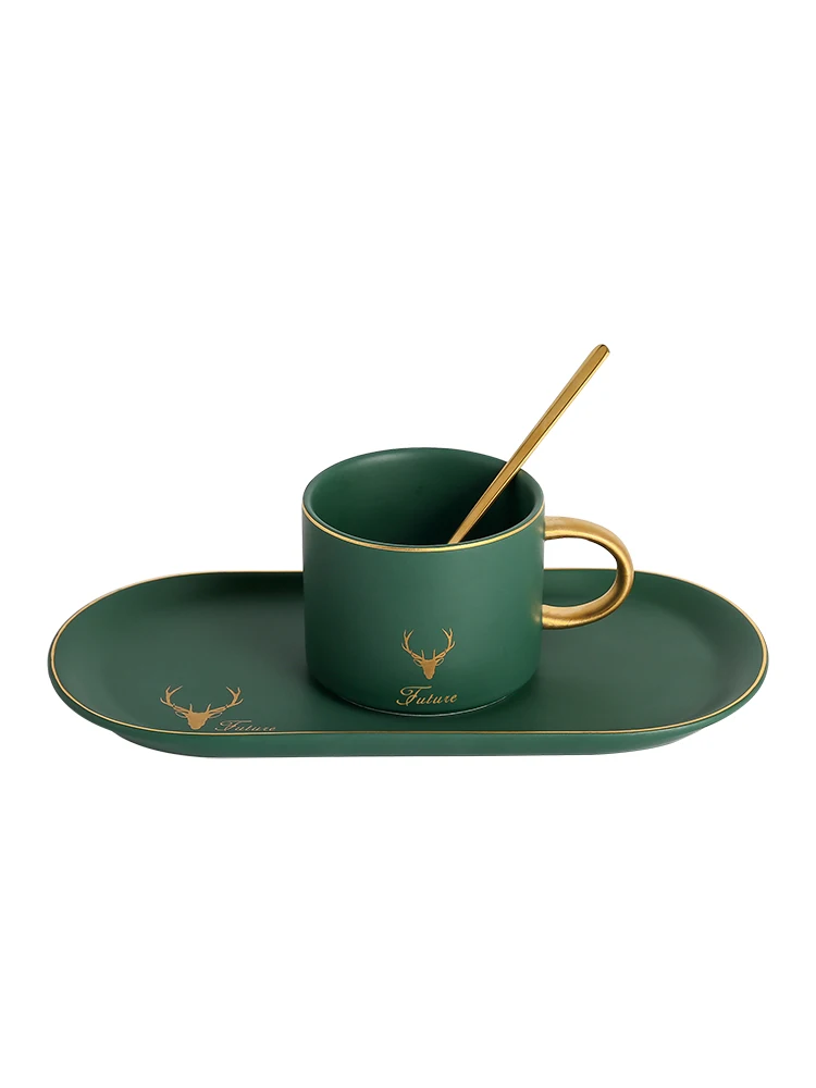 Luxury Ceramic Coffee Cup And Saucer Sets With Spoon Breakfast Milk Mug Afternoon Tea Cup With Snack Plate Office Drinking Cup thumbnail 5