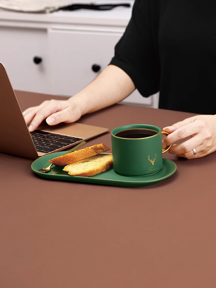 Luxury Ceramic Coffee Cup And Saucer Sets With Spoon Breakfast Milk Mug Afternoon Tea Cup With Snack Plate Office Drinking Cup thumbnail 3