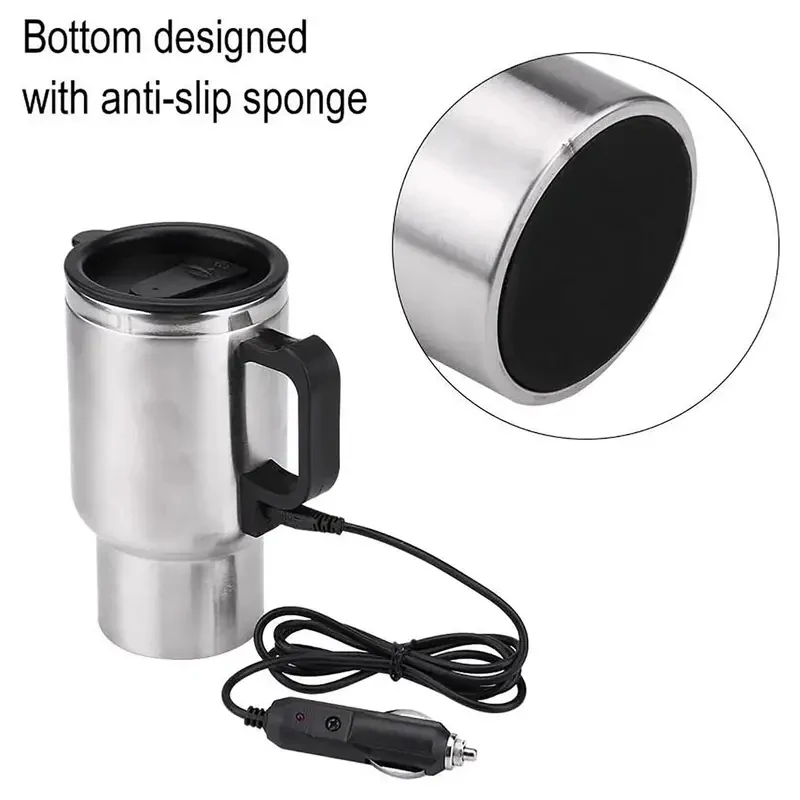 Car Electric Heating Cup 12V Stainless Steel Thermos 450ml USB Heated Mug For Outdoor Travel Camping Coffee Tea Warm Accssories thumbnail 6