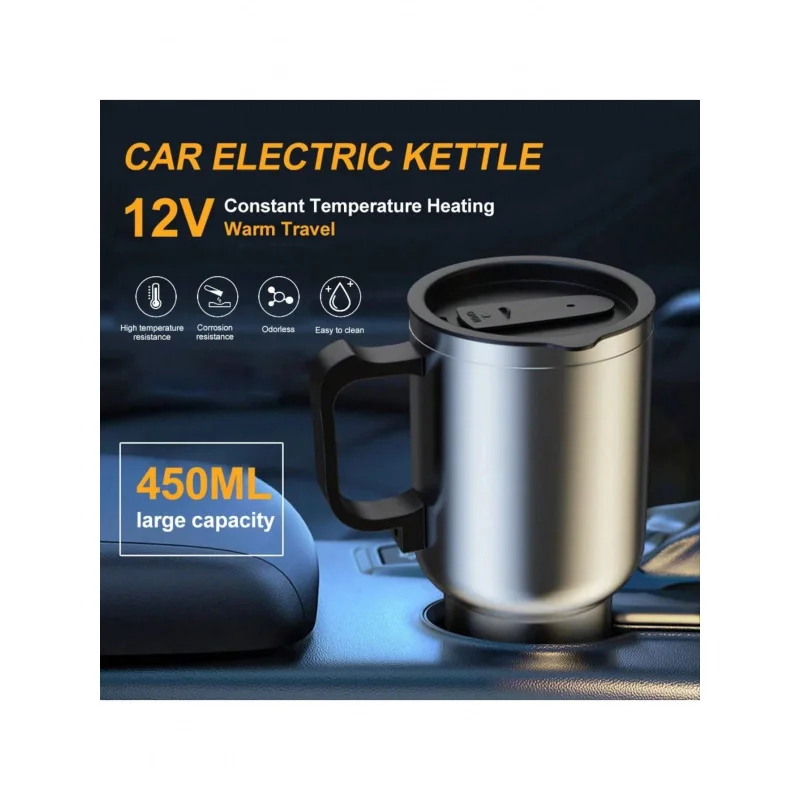 Car Electric Heating Cup 12V Stainless Steel Thermos 450ml USB Heated Mug For Outdoor Travel Camping Coffee Tea Warm Accssories thumbnail 3