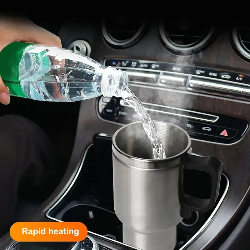 Car Electric Heating Cup 12V Stainless Steel Thermos 450ml USB Heated Mug For Outdoor Travel Camping Coffee Tea Warm Accssories thumbnail 2