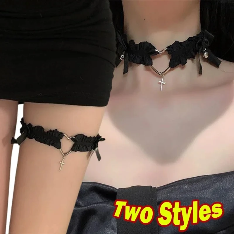 Fashion Cute Women Elastic Garter Belts Heart Leg Neck Ring Gothic Punk Girls Adjustable Thigh Stokings Clip Harness Suspender thumbnail 5