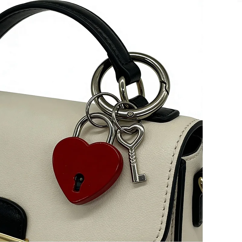 Cute Metal Heart Lock Keychain With Key Lock Up Your Bag Keep Your Things Safe Key Chain Anti-theft Handbag backpack Charm thumbnail 3