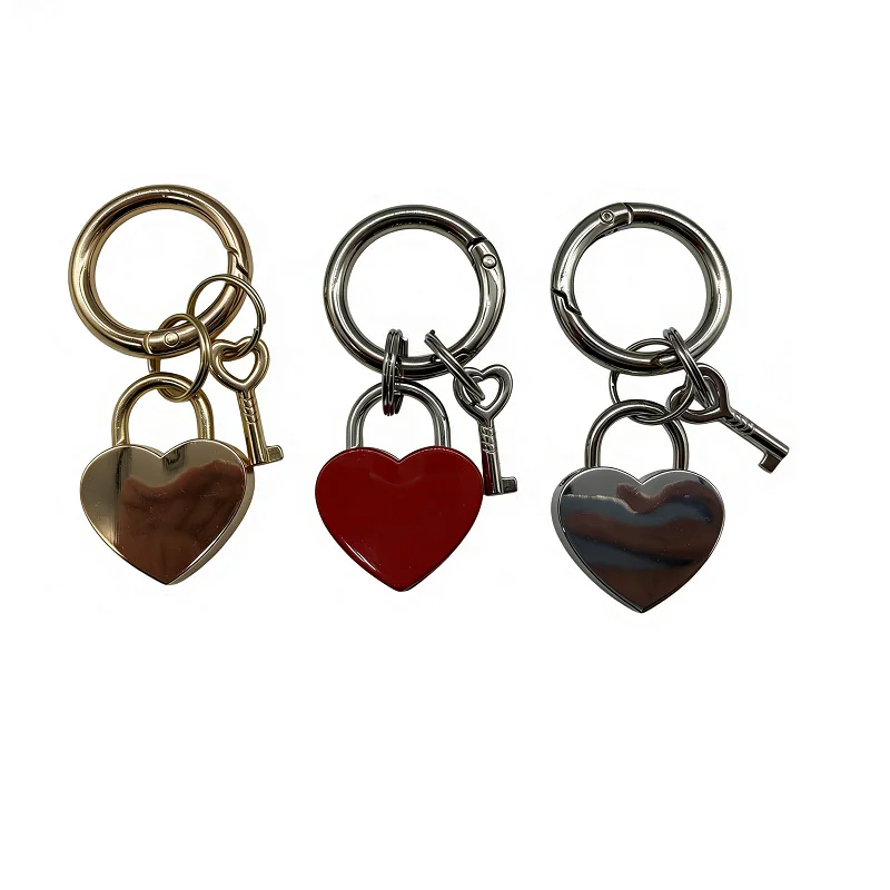 Cute Metal Heart Lock Keychain With Key Lock Up Your Bag Keep Your Things Safe Key Chain Anti-theft Handbag backpack Charm thumbnail 4