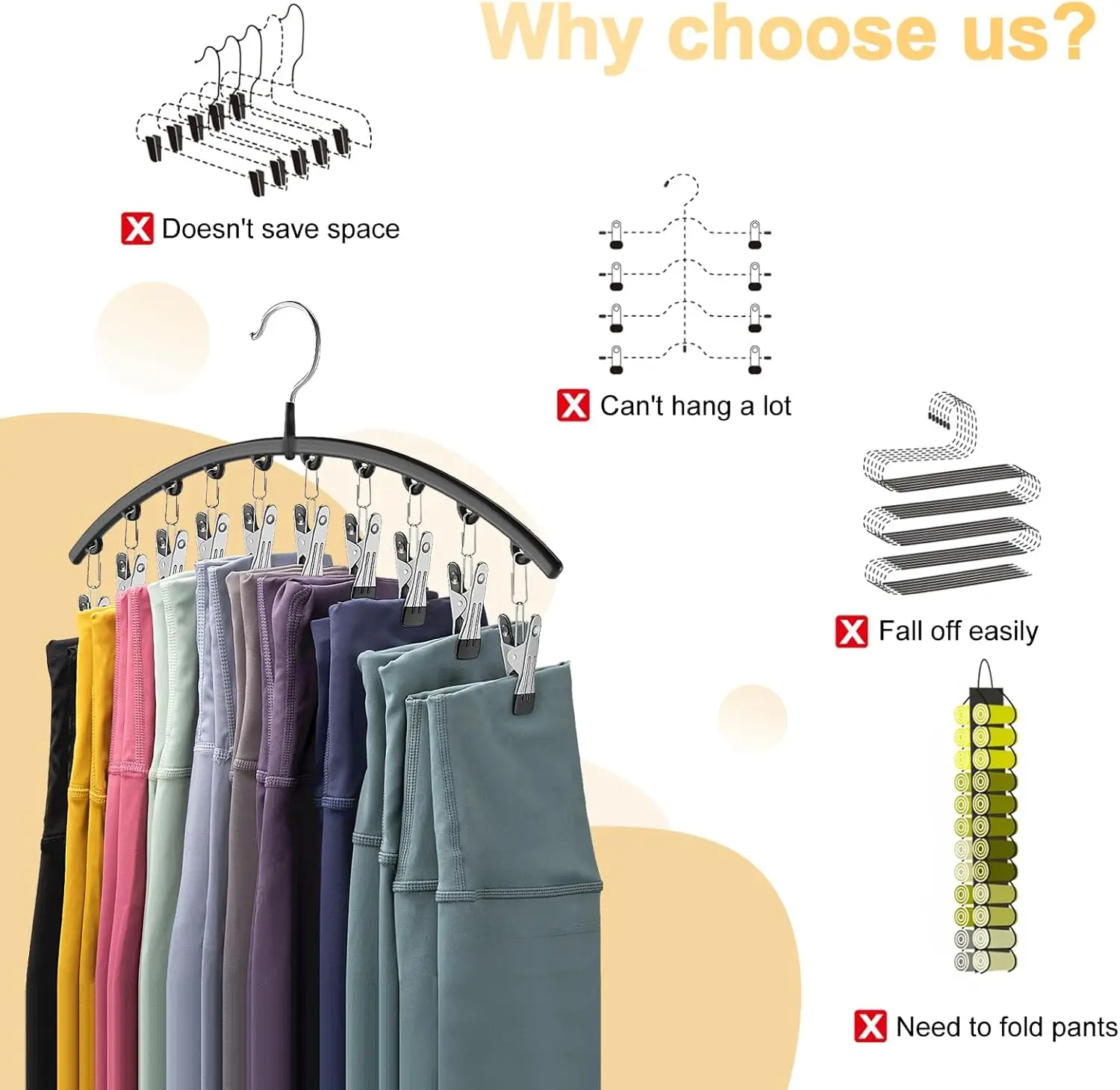 Wardrobe Metal Yoga Pants Organizer Hangers 2 Pack,Hanging Closet Organizer w/Rubber Coated Closet Organizers and Storage thumbnail 2