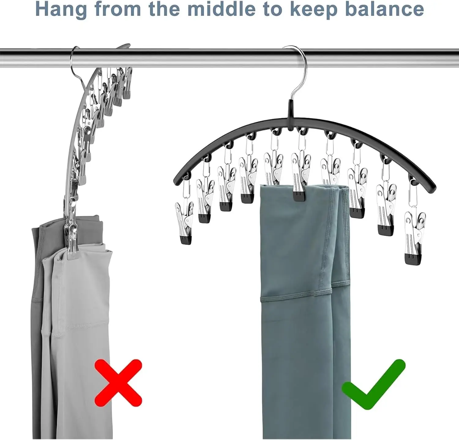 Wardrobe Metal Yoga Pants Organizer Hangers 2 Pack,Hanging Closet Organizer w/Rubber Coated Closet Organizers and Storage thumbnail 5