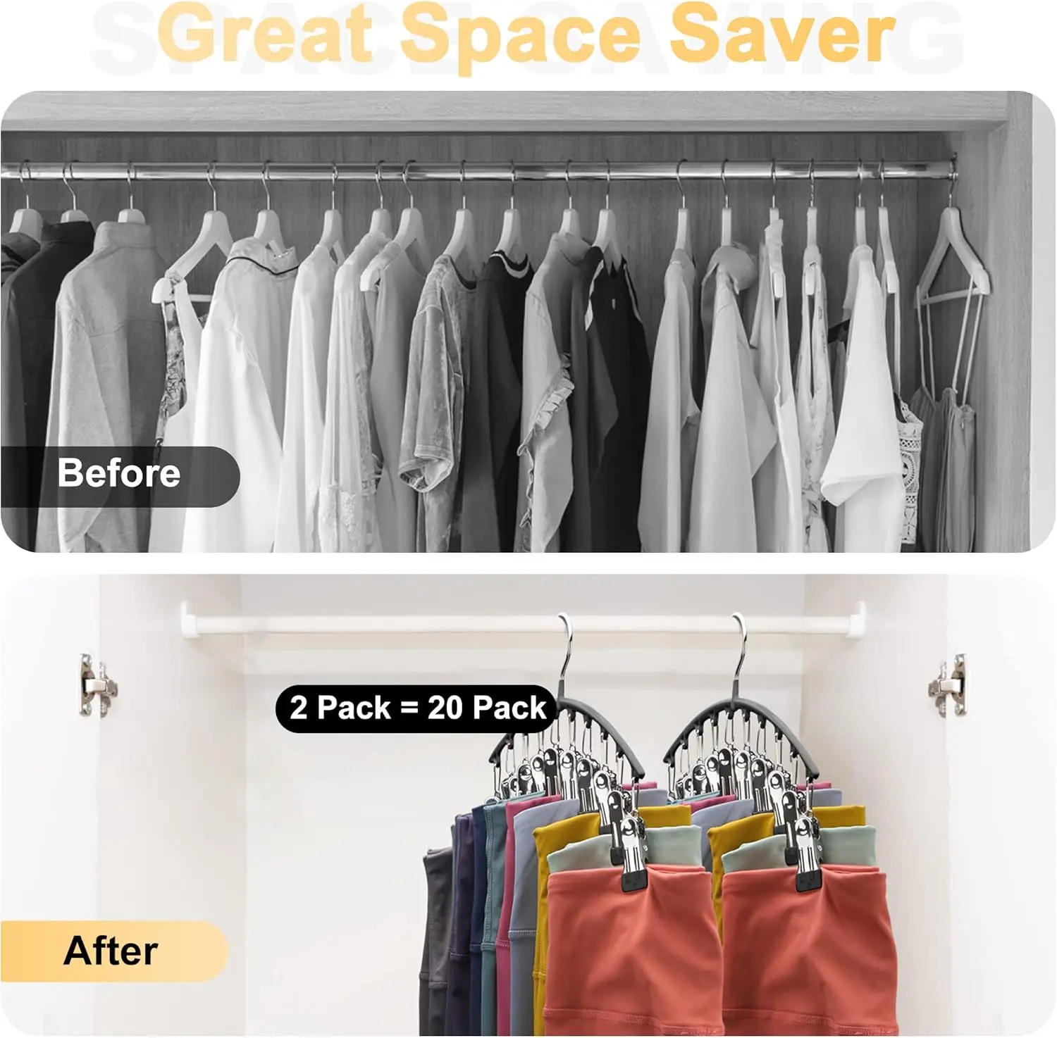 Wardrobe Metal Yoga Pants Organizer Hangers 2 Pack,Hanging Closet Organizer w/Rubber Coated Closet Organizers and Storage thumbnail 3
