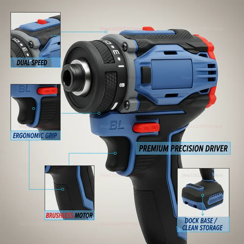 Brushless Electric Screwdriver 1/4 Inch 4000RPM 21+1 Gears Dual Speed Cordless Drill Compatible with Makita 18V Battery for DIY thumbnail 3