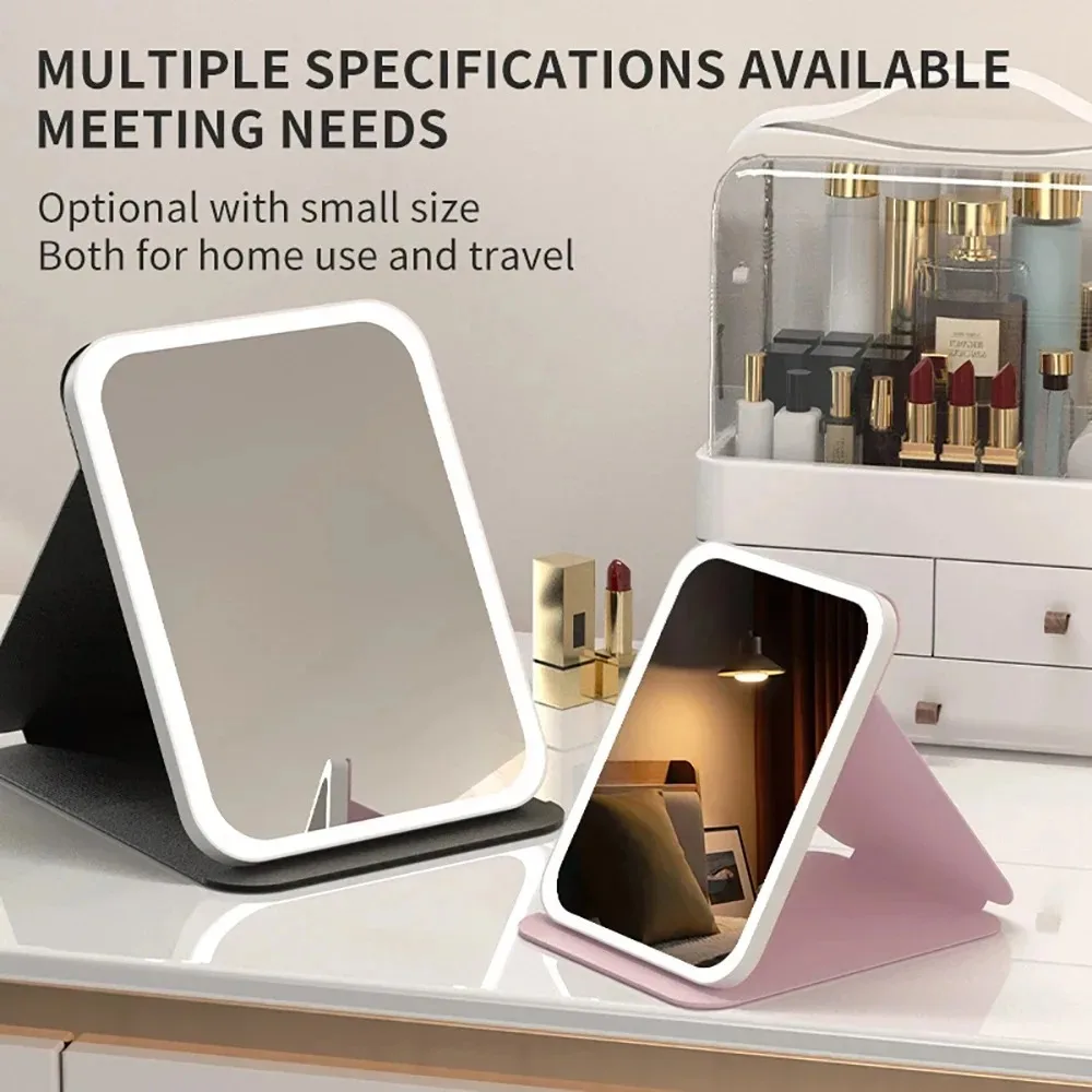 USB Rechargeable Vanity Mirror with Touch Screen, 3 Color LED Lights & Dimming, Portable Folding Makeup Mirror for Home & Travel thumbnail 2