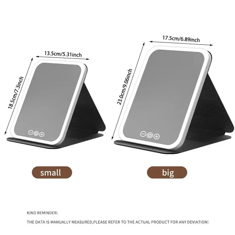 USB Rechargeable Vanity Mirror with Touch Screen, 3 Color LED Lights & Dimming, Portable Folding Makeup Mirror for Home & Travel thumbnail 6