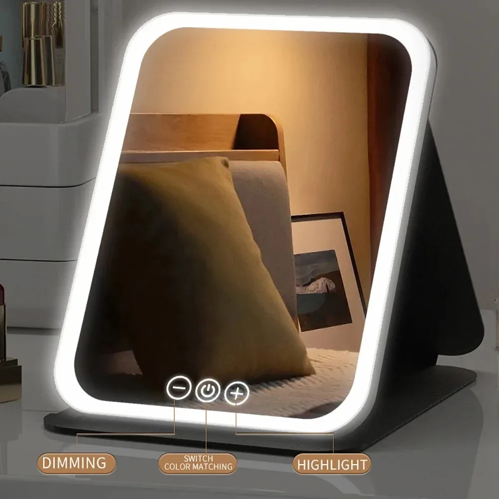 USB Rechargeable Vanity Mirror with Touch Screen, 3 Color LED Lights & Dimming, Portable Folding Makeup Mirror for Home & Travel thumbnail 5