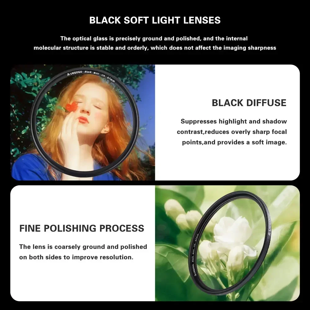 Black Mist 1/4 Black Soft Camera Lens Filters 49mm 52mm 55mm 58mm 62mm 67mm 72mm 77mm 82mm for Canon Nikon Sony Camera Lenses thumbnail 3