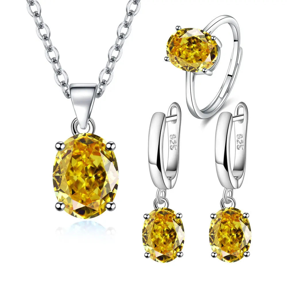 925 Sterling Silver Jewelry Sets For Women Ellipse Zircon Ring Necklace Earrings Luxury Accessories Offers thumbnail 2