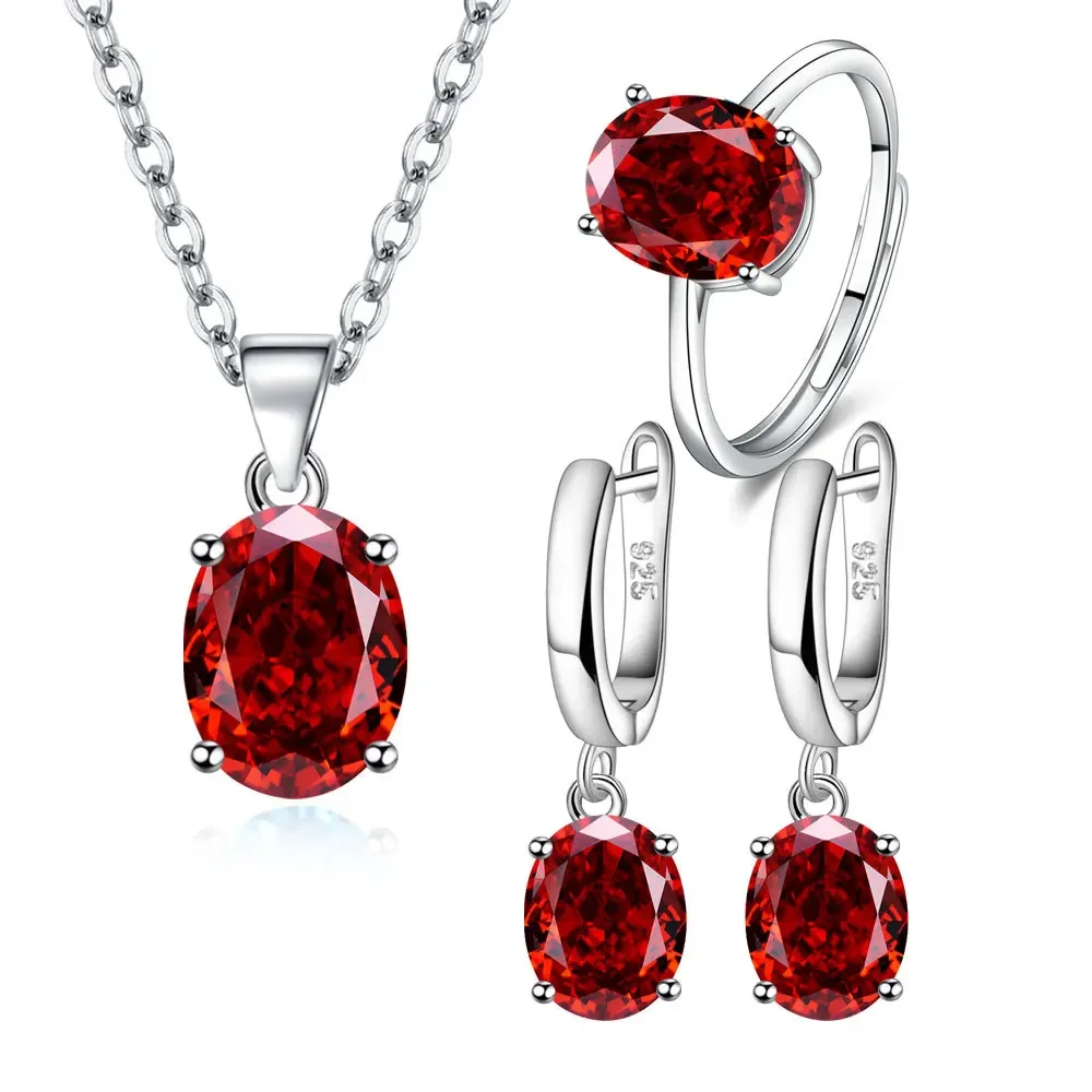 925 Sterling Silver Jewelry Sets For Women Ellipse Zircon Ring Necklace Earrings Luxury Accessories Offers thumbnail 6