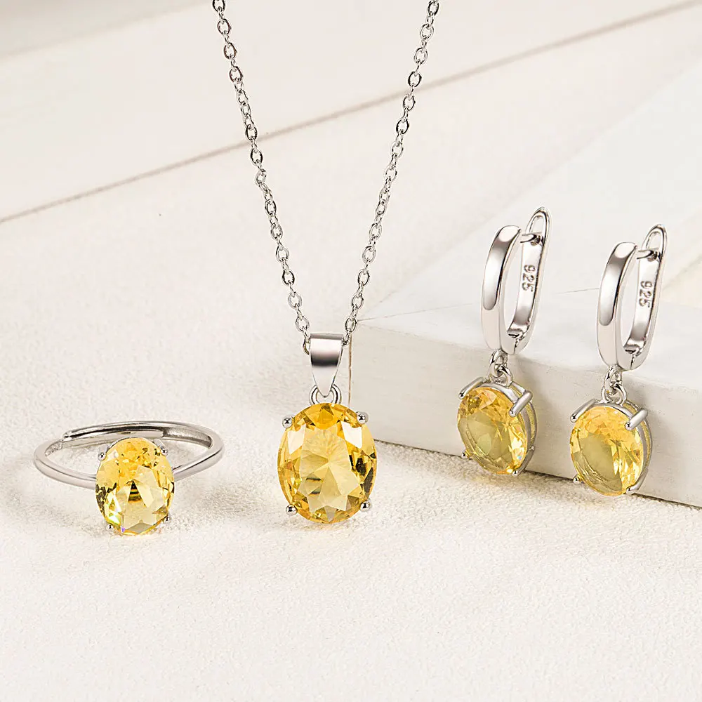 925 Sterling Silver Jewelry Sets For Women Ellipse Zircon Ring Necklace Earrings Luxury Accessories Offers thumbnail 3