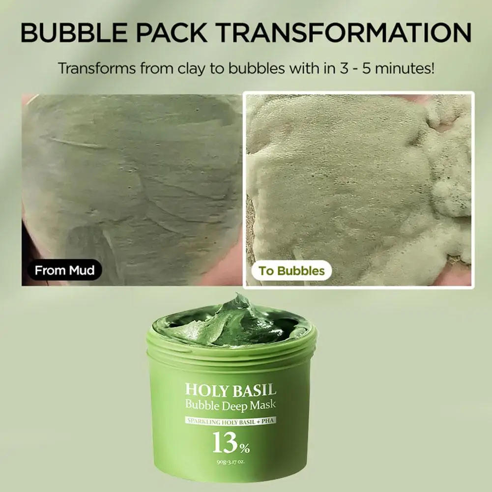Holy Basil Bubble Cleansing Mask Exfoliating Hydrating Oil Control Natural Formula Deep Moisturizing Smoothing Gentle Skin Care thumbnail 3